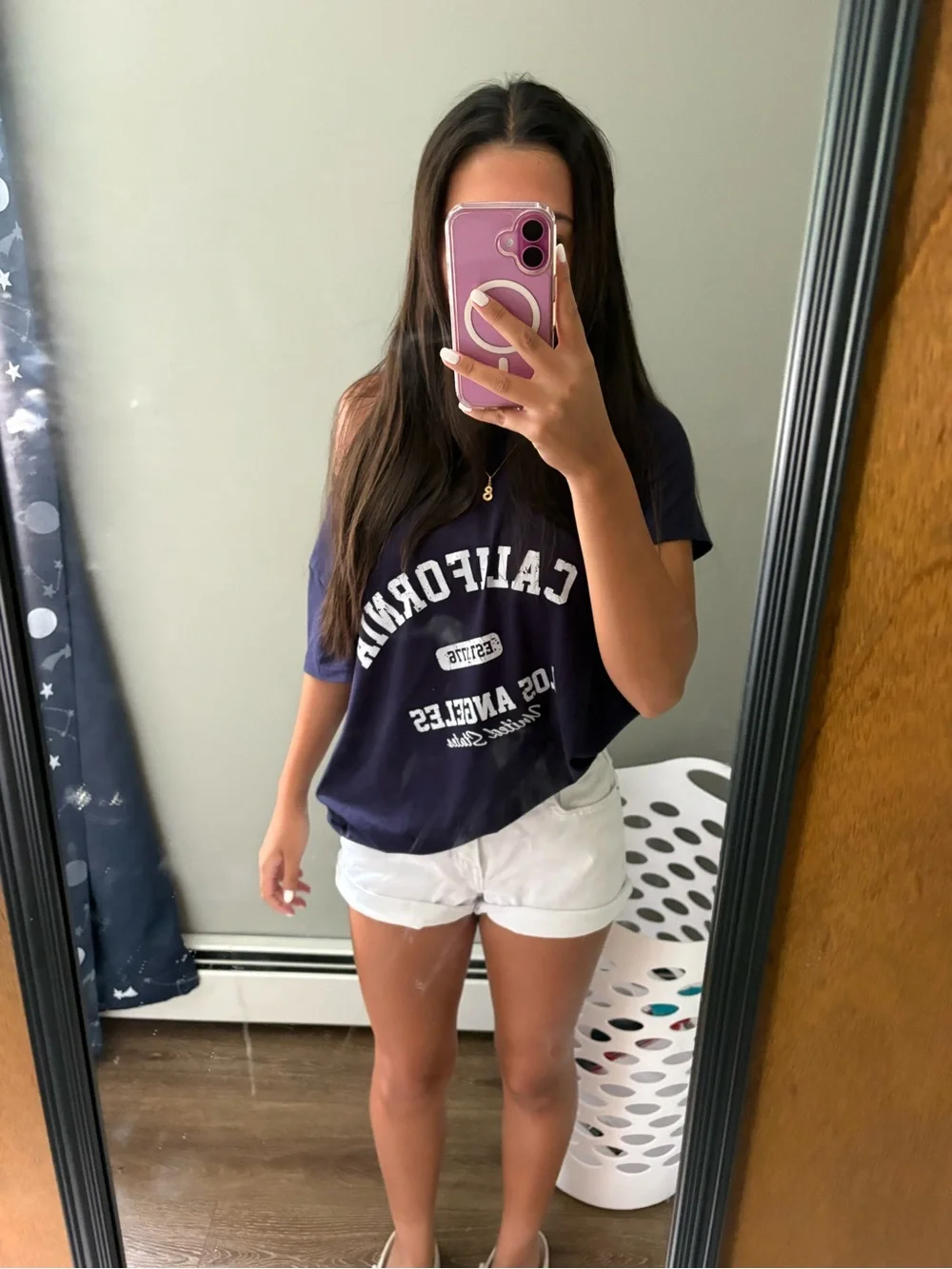 White High-Rise Denim Shorts